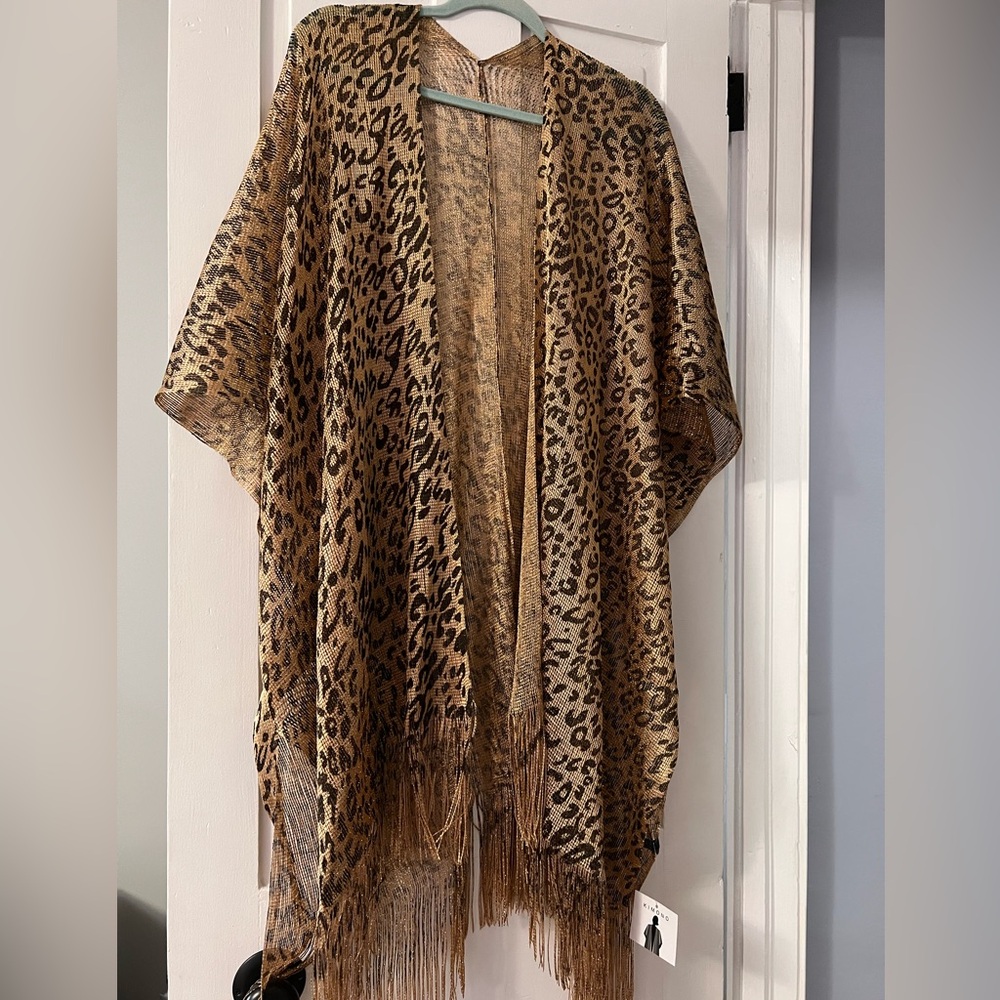 Leopard Print Kimono with Fringe